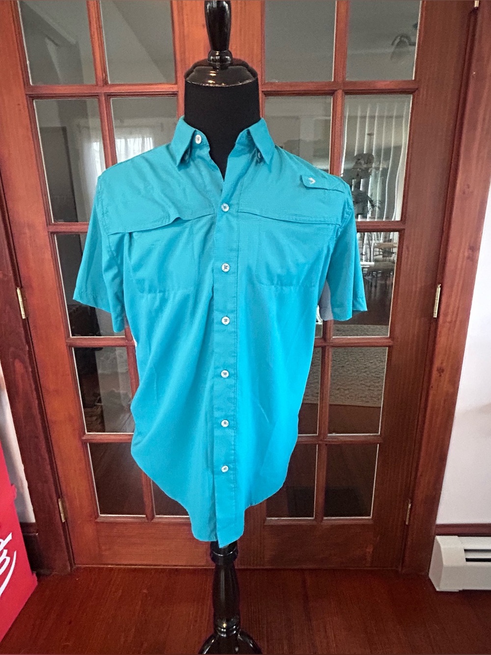 Reel Legends Men's Blue Mariner Short Sleeve Button-Up Vented Fishing Shirt - Sm